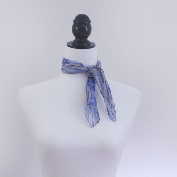 Vintage Floral Scarf, Purple Periwinkle Blue and Brown, Small Square Sca… - Picture 6 of 7